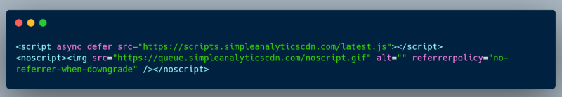 The Simple Analytics tracking script snippet